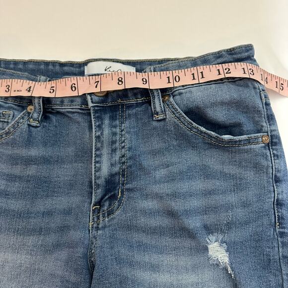 KanCan Women's Two Tone Distressed Jean Shorts Size 28 Rolled Hem Cuff - Picture 9 of 13